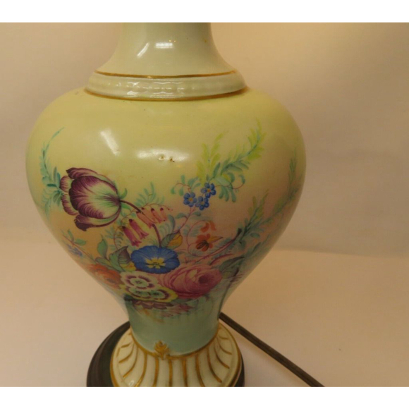 Mid Century Vtg Hand Painted Floral Gold Porcelain Urn Table Lamp 16" Electric - Picture 5 of 11